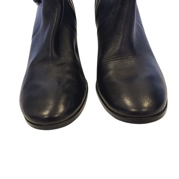 Michael Kors Black Leather 2 Buckle Mid Calf Boots Size 11 Block‎ Heel Moto - Picture 3 of 9